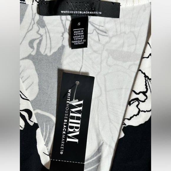 NWT-White House Black Market Monochrome Floral Wrap Midi Dress - Picture 4 of 6